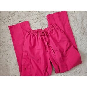 Greentown Scrub Pants Women's Medium Hot Pink Cargo Drawstring Medical Scrubs